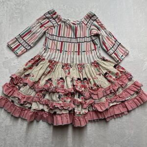 Boutique Floral Tiered Cotton Dress‎ Girls 5 Olive Mae Ruffle USA Mixed Print